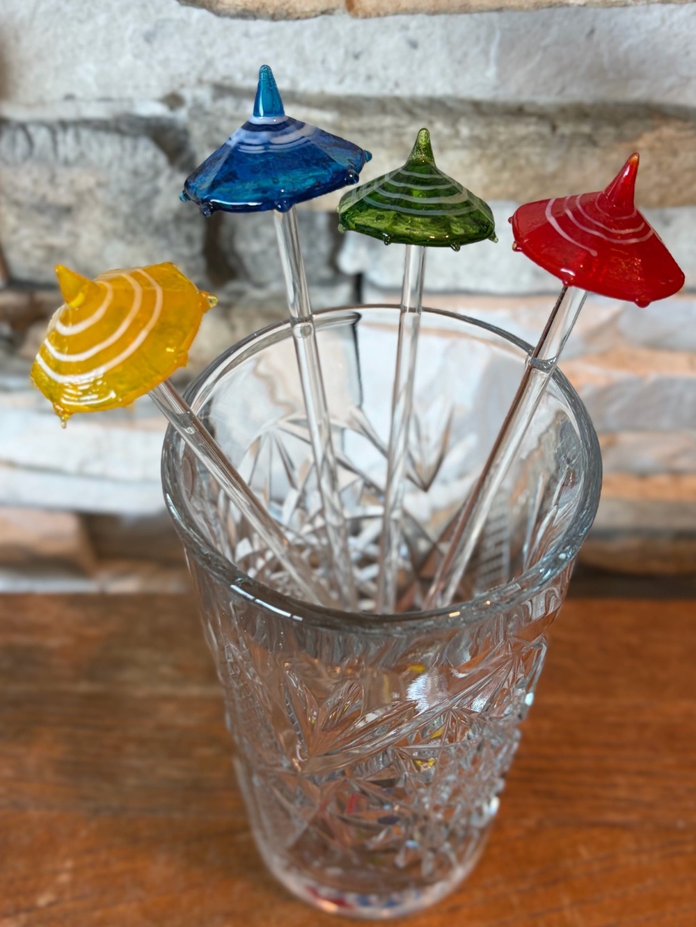 Swizzle stir sticks glass umbrellas colorful festive 4 Barware